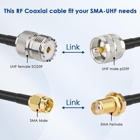 XRDS -RF SMA ذكر إلى SO239 RG316 كابل 5FT 2PCS - SMA ذكر إلى SO239 UHF كابل هوائي أنثى - أداء عالي منخفض الخسارة - لراديو هام، راديو CB، هوائي، جهاز استقبال، جهاز إرسال in Saudi Arabia