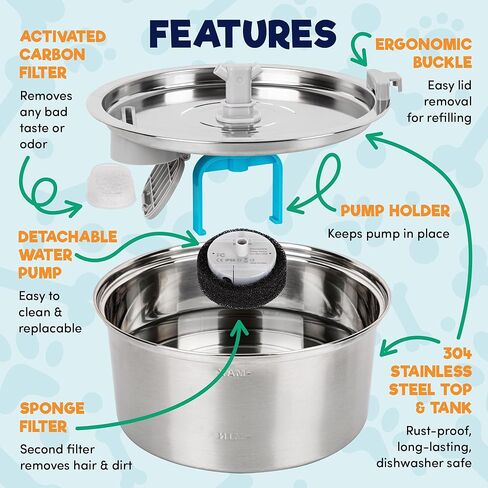 BENCMATE Pet Water Fountain with 3.2L Large Capacity, Automatic Dog Water Dispenser and Cat Water Fountain with Ultra-Quiet Pump, Dishwasher Safe for Small Dogs and Cats in Saudi Arabia