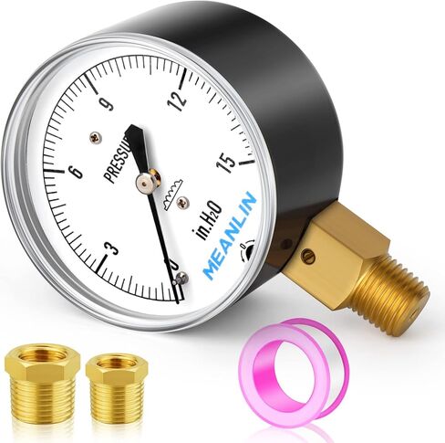 قياس مينلين 0-15 بوصة H2O نوع الحجاب الحاجز كبسولة قياس الضغط المنخفض 1/4 بوصة NPT 2-1/4 بوصة قرص الوجه مقياس عمود الماء القابل للتعديل، مع 1/4 بوصة × 1/2 بوصة NPT و1/4 بوصة × 3/ 8 "NPT جلبة سداسية، جبل سفلي in Kuwait