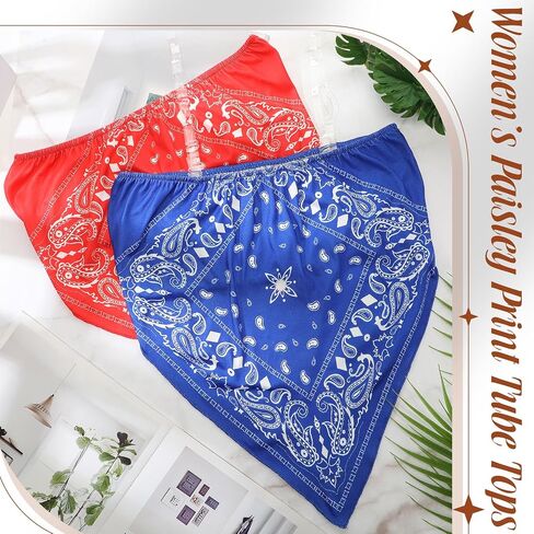 Geyoga 2 Pcs Women Paisley Print Crop Tops with Transparent Strap, Stretchy Bandeau Tube Crop Tops in Saudi Arabia