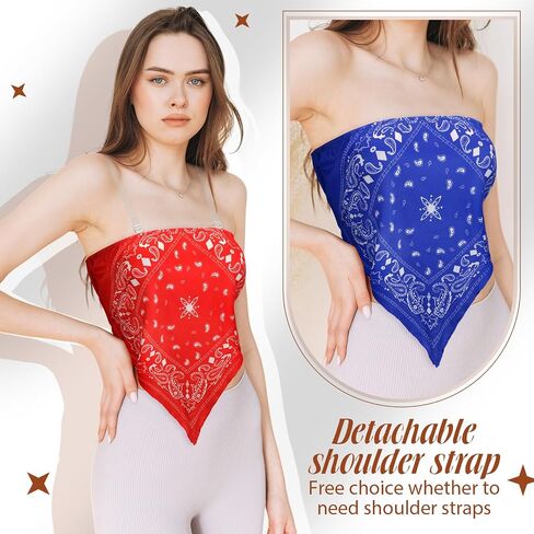 Geyoga 2 Pcs Women Paisley Print Crop Tops with Transparent Strap, Stretchy Bandeau Tube Crop Tops in Saudi Arabia