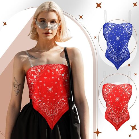 Geyoga 2 Pcs Women Paisley Print Crop Tops with Transparent Strap, Stretchy Bandeau Tube Crop Tops in Saudi Arabia