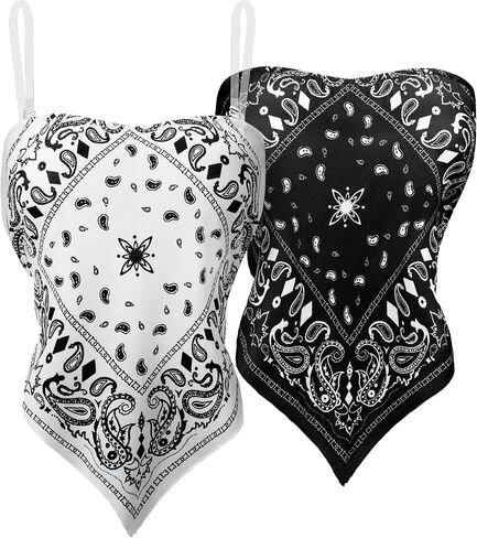 Geyoga 2 Pcs Women Paisley Print Crop Tops with Transparent Strap, Stretchy Bandeau Tube Crop Tops in Saudi Arabia