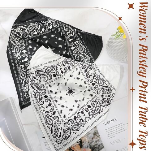 Geyoga 2 Pcs Women Paisley Print Crop Tops with Transparent Strap, Stretchy Bandeau Tube Crop Tops in Saudi Arabia