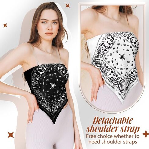 Geyoga 2 Pcs Women Paisley Print Crop Tops with Transparent Strap, Stretchy Bandeau Tube Crop Tops in Saudi Arabia