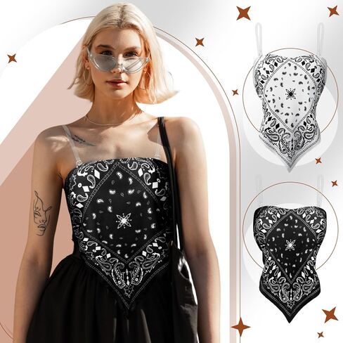 Geyoga 2 Pcs Women Paisley Print Crop Tops with Transparent Strap, Stretchy Bandeau Tube Crop Tops in Saudi Arabia