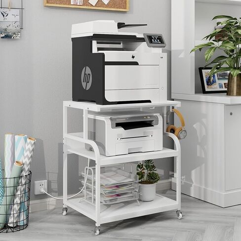 حامل طابعة كبير من VEDECASA مقاس 23.6 × 18.9 × 29.5 بوصة مع محطة شحن، وعربة دوارة ثلاثية الطبقات مع أرفف تخزين قابلة للتعديل، وعجلات لحامل المكتب المنزلي للثلاجة الصغيرة، والماسح الضوئي، والضغط الحراري in Kuwait