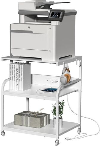 حامل طابعة كبير من VEDECASA مقاس 23.6 × 18.9 × 29.5 بوصة مع محطة شحن، وعربة دوارة ثلاثية الطبقات مع أرفف تخزين قابلة للتعديل، وعجلات لحامل المكتب المنزلي للثلاجة الصغيرة، والماسح الضوئي، والضغط الحراري in Kuwait