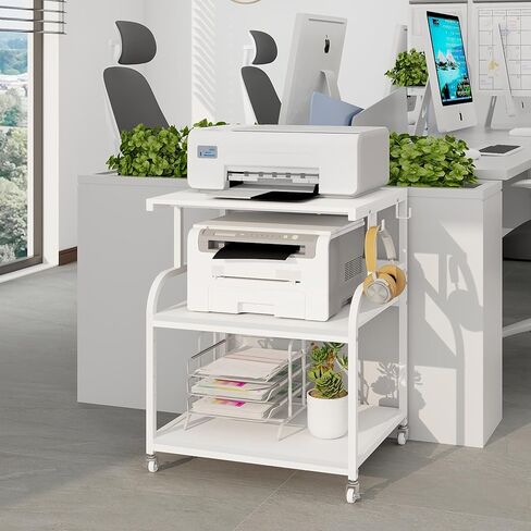 حامل طابعة كبير من VEDECASA مقاس 23.6 × 18.9 × 29.5 بوصة مع محطة شحن، وعربة دوارة ثلاثية الطبقات مع أرفف تخزين قابلة للتعديل، وعجلات لحامل المكتب المنزلي للثلاجة الصغيرة، والماسح الضوئي، والضغط الحراري in Kuwait