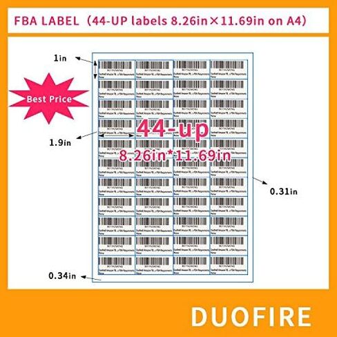 Duofire FBA Barcode Label Stickers 44 up A4(10Sheets, 440Labels) 44-up Labels 48.5 X 25.4 Mm on A4(1 X 1.9 Inches), White Self Adhesive Shipping Mailing Stickers for Laser/Inkjet Printer in Kuwait