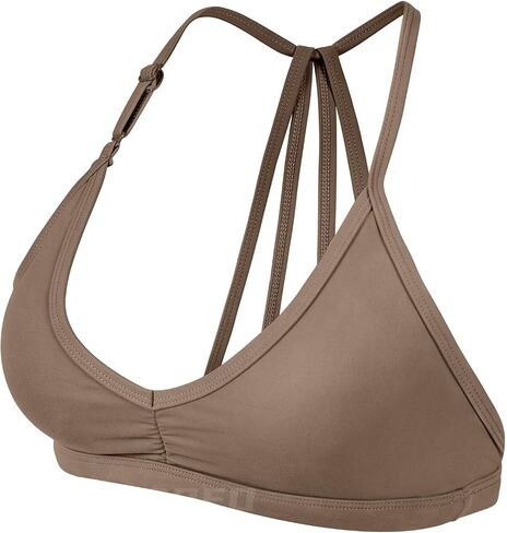 YEOREO حمالات صدر رياضية للتمرين للنساء حمالة صدر مبطنة مفتوحة الظهر لصالة الألعاب الرياضية Lorelie Light Impact Criss Cross Yoga Crop Top بني فاتح M in Saudi Arabia