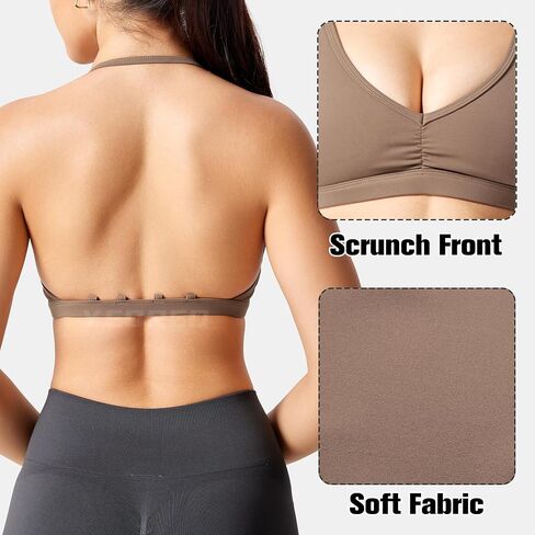 YEOREO حمالات صدر رياضية للتمرين للنساء حمالة صدر مبطنة مفتوحة الظهر لصالة الألعاب الرياضية Lorelie Light Impact Criss Cross Yoga Crop Top بني فاتح M in Saudi Arabia
