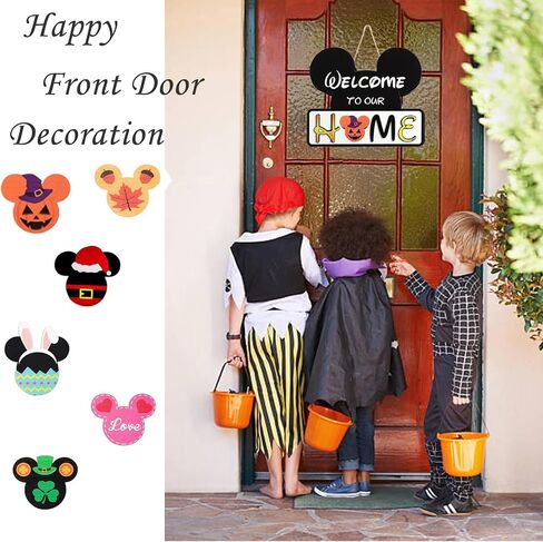 Cute Mouse Welcome Sign for Front Door, Interchangeable Outdoor/Home/Porch Seasonal Wreaths Rustic Wood Signs Welcome Door Sign Hangers Decor for Housewarming Gifts in Saudi Arabia