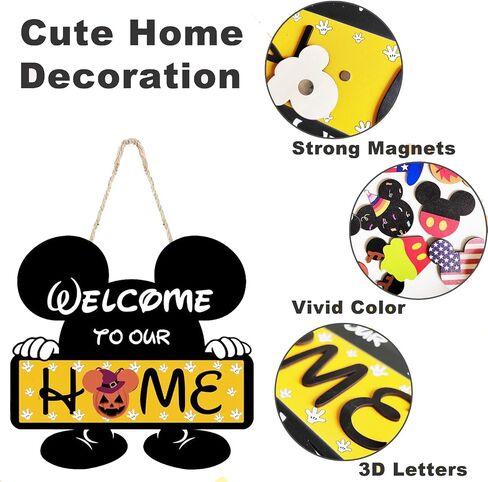 Cute Mouse Welcome Sign for Front Door, Interchangeable Outdoor/Home/Porch Seasonal Wreaths Rustic Wood Signs Welcome Door Sign Hangers Decor for Housewarming Gifts in Saudi Arabia