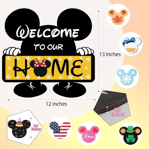 Cute Mouse Welcome Sign for Front Door, Interchangeable Outdoor/Home/Porch Seasonal Wreaths Rustic Wood Signs Welcome Door Sign Hangers Decor for Housewarming Gifts in Saudi Arabia