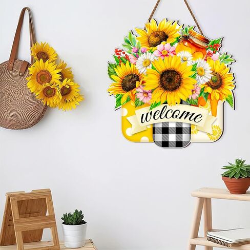 Pumpkin Welcome Door Sign Decor Hello Fall Door Sign Autumn Hanging Sign Wooden Fall Hanging Sign Rustic Fall Wreaths Plaque Door Hanger for Outdoor Porch Home 12 Inch in Saudi Arabia