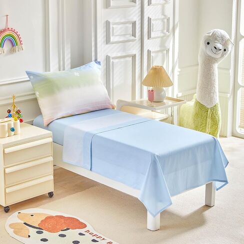 Joyreap 4 Piece Cotton Toddler Bedding Set- Yellow Blue Purple Rainbow Clover Design, Toddler Comforter Set for Girls, Includes Quilted Comforter, Fitted Sheet, Top Sheet, and Pillow Case in Saudi Arabia