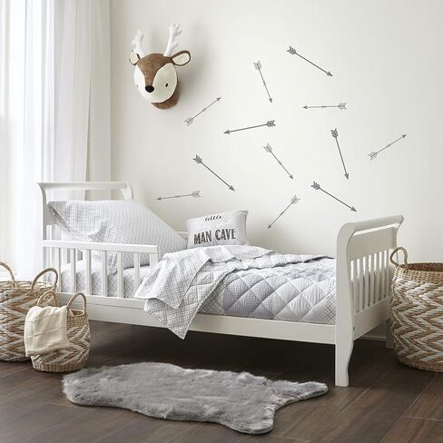 Levtex Baby Kids Little Man Grey, White, Deer, 5 Piece Toddler Bedding Set - Kids Bedding- Reversible Quilt, Fitted Sheet, Flat Sheet, Pillowcase, Decorative Pillow in Saudi Arabia