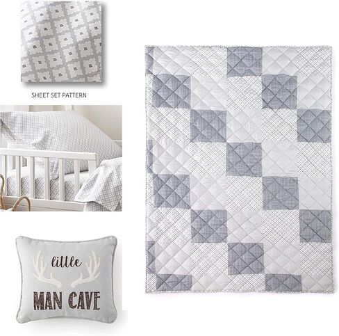 Levtex Baby Kids Little Man Grey, White, Deer, 5 Piece Toddler Bedding Set - Kids Bedding- Reversible Quilt, Fitted Sheet, Flat Sheet, Pillowcase, Decorative Pillow in Saudi Arabia