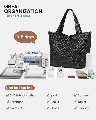 LOVEVOOK Weekender Bags for Women, Puffer Purse Travel Duffle Overnight Tote Bag, Quilted Carry On Bag for Work Gym in Saudi Arabia
