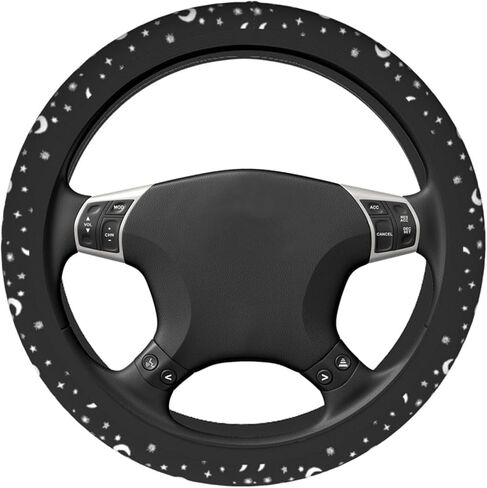 غطاء عجلة القيادة على شكل نجمة القمر أبيض وأسود لسماء الليل غطاء عجلة القيادة على شكل قمر ملحقات السيارة يناسب عجلة القيادة مقاس 15 بوصة للفتيات والنساء وغطاء حماية لعجلة القيادة مضاد للانزلاق in Kuwait