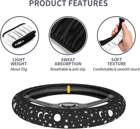 غطاء عجلة القيادة على شكل نجمة القمر أبيض وأسود لسماء الليل غطاء عجلة القيادة على شكل قمر ملحقات السيارة يناسب عجلة القيادة مقاس 15 بوصة للفتيات والنساء وغطاء حماية لعجلة القيادة مضاد للانزلاق in Kuwait