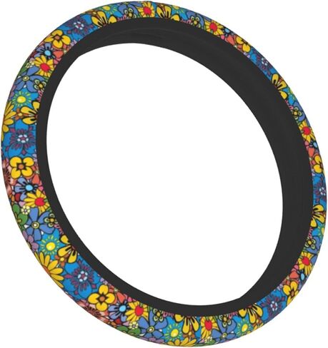 غطاء عجلة القيادة على شكل زهرة الهبي لطيف للنساء والفتيات وإكسسوارات السيارات العالمية 15 بوصة للسيارة الداخلية غير القابلة للانزلاق، واقي سيارة قابل للتنفس in Kuwait