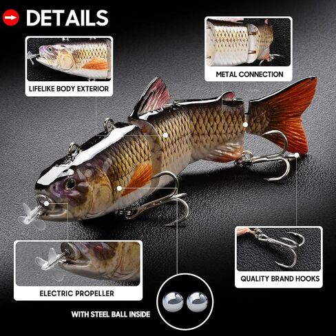 Robotic Swimming Electric Fishing Lures 5.12" USB Rechargeable LED Light Wobbler 4 Segment Multi Jointed Swimbaits Hard Lures Fishing Tackle in Saudi Arabia