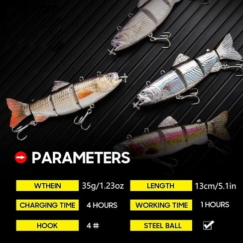 Robotic Swimming Electric Fishing Lures 5.12" USB Rechargeable LED Light Wobbler 4 Segment Multi Jointed Swimbaits Hard Lures Fishing Tackle in Saudi Arabia