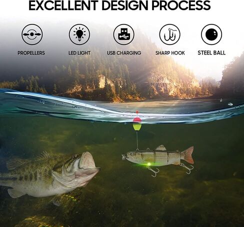 Robotic Swimming Electric Fishing Lures 5.12" USB Rechargeable LED Light Wobbler 4 Segment Multi Jointed Swimbaits Hard Lures Fishing Tackle in Saudi Arabia