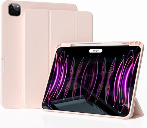 حافظة KenKe iPad Pro 5 مقاس 11 بوصة 2024 (الجيل الخامس) مع حامل أقلام رصاص، غطاء حماية ناعم خلفي ثلاثي الطي من مادة TPU مقاوم للصدمات، يدعم شحن القلم الرصاص، خاصية النوم/الاستيقاظ التلقائي لجهاز iPad Pro 11، وردي in Kuwait