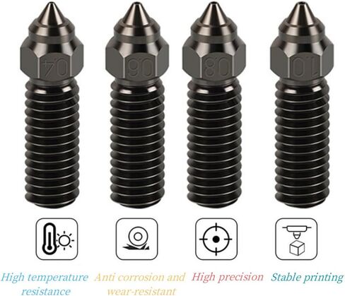 فوهة فولاذية صلبة K1، K1 أقصى مقاومة لدرجات الحرارة العالية، 0.4 مم، 0.6 مم، 0.8 مم، 1.0 مم، مجموعة فوهات لـ CRIALITY K1 وK1 Max- 8 قطع in Kuwait