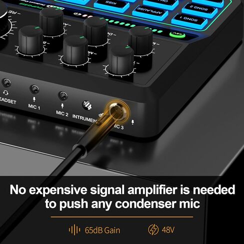 واجهة صوت، خلاط صوت للألعاب، خلاط DJ RGB مع واجهة ميكروفون XLR، طاقة فانتوم 48 فولت، بلوتوث، تحكم فردي، لوحة صوت للبودكاست/التسجيل/الصوت/الكمبيوتر/يوتيوب/تيك توك in Kuwait