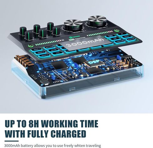 واجهة صوت، خلاط صوت للألعاب، خلاط DJ RGB مع واجهة ميكروفون XLR، طاقة فانتوم 48 فولت، بلوتوث، تحكم فردي، لوحة صوت للبودكاست/التسجيل/الصوت/الكمبيوتر/يوتيوب/تيك توك in Kuwait