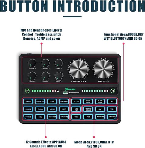 واجهة صوت، خلاط صوت للألعاب، خلاط DJ RGB مع واجهة ميكروفون XLR، طاقة فانتوم 48 فولت، بلوتوث، تحكم فردي، لوحة صوت للبودكاست/التسجيل/الصوت/الكمبيوتر/يوتيوب/تيك توك in Kuwait