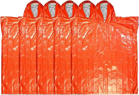 GOGOOD 5 Pack Emergency Poncho Survival Raincoat Thermal Emergency Blankets Lightweight Portable Survival Gear for Outdoor Camping Hiking Keep Warm After Earthquakes, Hurricanes Disasters in Kuwait