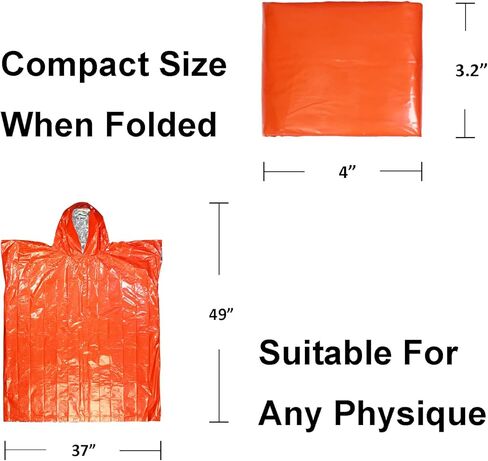 GOGOOD 5 Pack Emergency Poncho Survival Raincoat Thermal Emergency Blankets Lightweight Portable Survival Gear for Outdoor Camping Hiking Keep Warm After Earthquakes, Hurricanes Disasters in Kuwait