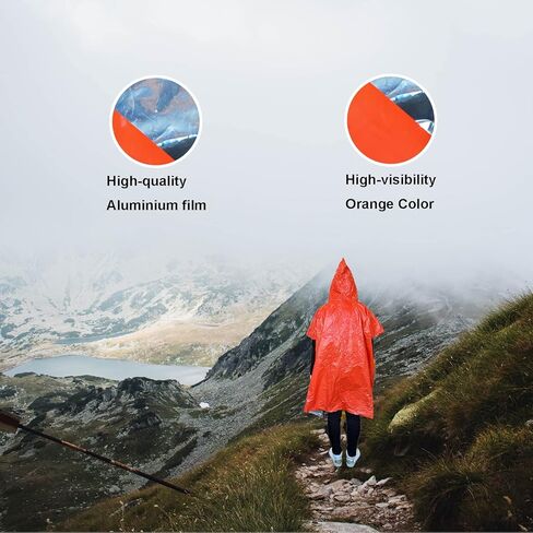 GOGOOD 5 Pack Emergency Poncho Survival Raincoat Thermal Emergency Blankets Lightweight Portable Survival Gear for Outdoor Camping Hiking Keep Warm After Earthquakes, Hurricanes Disasters in Kuwait