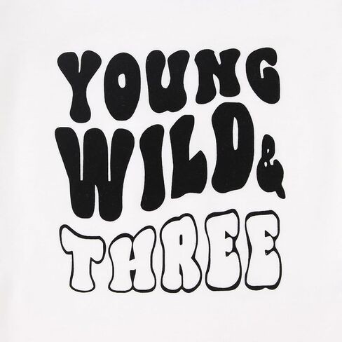 قميص Young Wild and Three بعمر 3 سنوات لعيد ميلاد فتاة تي شيرت للحفلات الثالثة هدية عيد ميلاد ثالثة بأكمام قصيرة in Kuwait