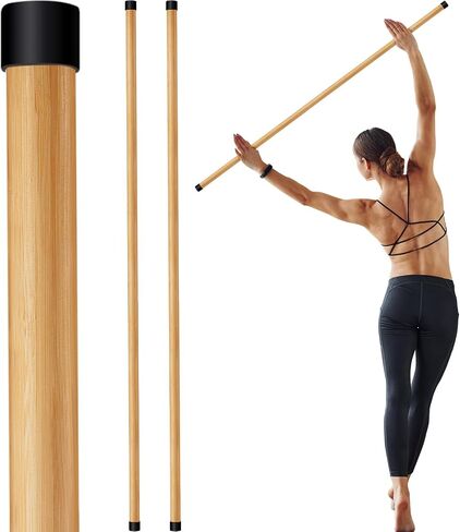 Libima 2 Pcs Stretch Stick 5ft Natural Bamboo Yoga Stick Stretch Bar with Sturdy Rubber Ends Exercise Stick for Yoga Stretching Posture Corrector in Saudi Arabia