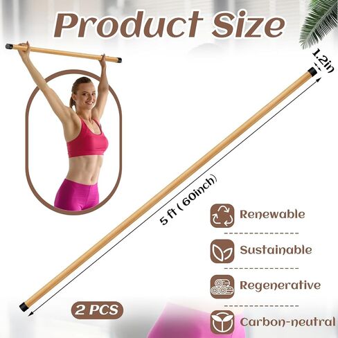 Libima 2 Pcs Stretch Stick 5ft Natural Bamboo Yoga Stick Stretch Bar with Sturdy Rubber Ends Exercise Stick for Yoga Stretching Posture Corrector in Saudi Arabia