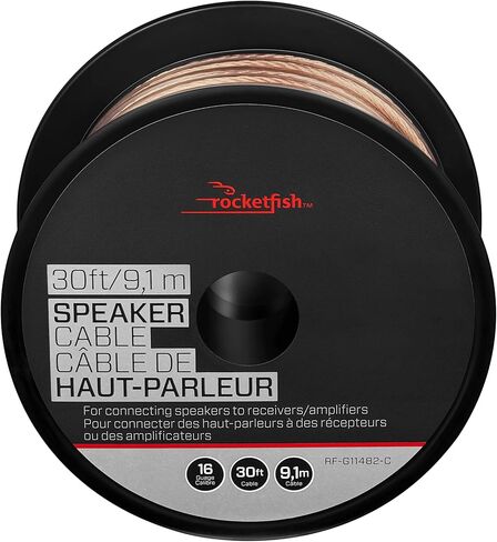 Rocketfish 16 Gauge Pure Copper Speaker Wire - Clear Copper Wire for Speaker System - Heavy-Duty Speaker Wire to Deliver Sounds - Stereo Wire for Home Sound System - 50' in Kuwait
