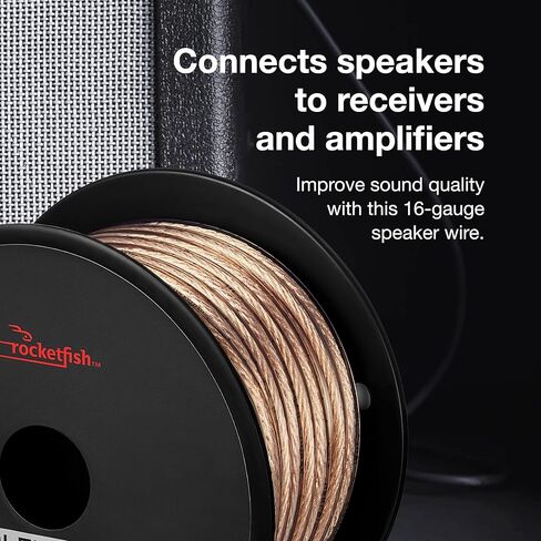 Rocketfish 16 Gauge Pure Copper Speaker Wire - Clear Copper Wire for Speaker System - Heavy-Duty Speaker Wire to Deliver Sounds - Stereo Wire for Home Sound System - 50' in Kuwait