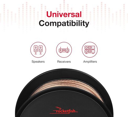 Rocketfish 16 Gauge Pure Copper Speaker Wire - Clear Copper Wire for Speaker System - Heavy-Duty Speaker Wire to Deliver Sounds - Stereo Wire for Home Sound System - 50' in Kuwait