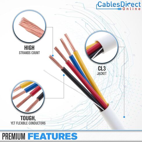 Cables Direct Online 14/2 250FT Speaker Cable Oxygen Free Copper, CL3 CMR in-Wall Rated, White Jacket, OFC Strands Compatible with Low Voltage LED Wire, Car Audio, Home Theater in Saudi Arabia