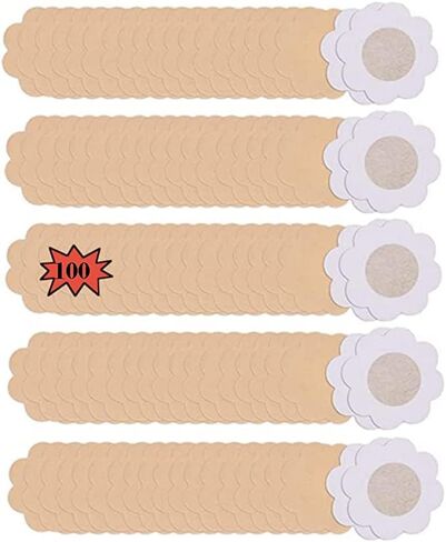 50 زوجًا من ميدكور (100 قطعة) أغطية حلمات للنساء للاستعمال مرة واحدة، بتلات ثدي من الساتان خالية من اللاتكس، بتلات حلمة لاصقة - لون بيج محايد in Kuwait