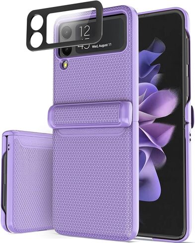 حافظة Vihibii Galaxy Z Flip 3 مع حماية المفصلات وواقي شاشة الكاميرا - نحيف، غير قابل للانزلاق، خفيف الوزن، متوافق مع الجيل الخامس (أرجواني) in Kuwait