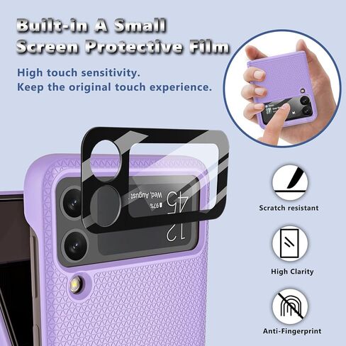 حافظة Vihibii Galaxy Z Flip 3 مع حماية المفصلات وواقي شاشة الكاميرا - نحيف، غير قابل للانزلاق، خفيف الوزن، متوافق مع الجيل الخامس (أرجواني) in Kuwait
