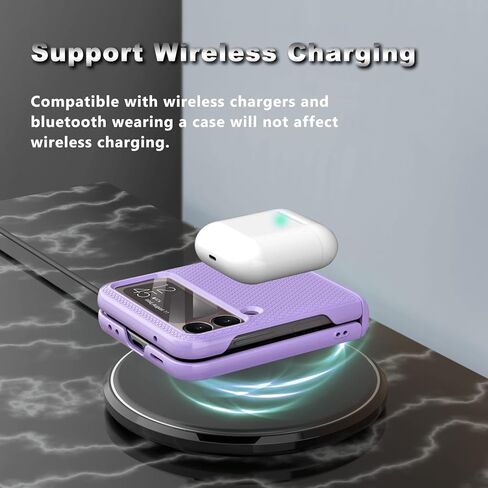 حافظة Vihibii Galaxy Z Flip 3 مع حماية المفصلات وواقي شاشة الكاميرا - نحيف، غير قابل للانزلاق، خفيف الوزن، متوافق مع الجيل الخامس (أرجواني) in Kuwait