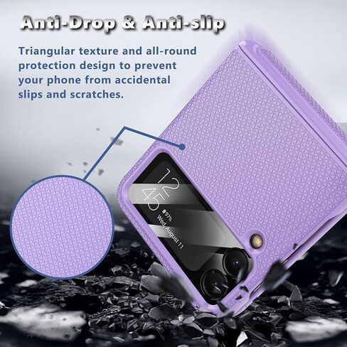 حافظة Vihibii Galaxy Z Flip 3 مع حماية المفصلات وواقي شاشة الكاميرا - نحيف، غير قابل للانزلاق، خفيف الوزن، متوافق مع الجيل الخامس (أرجواني) in Kuwait
